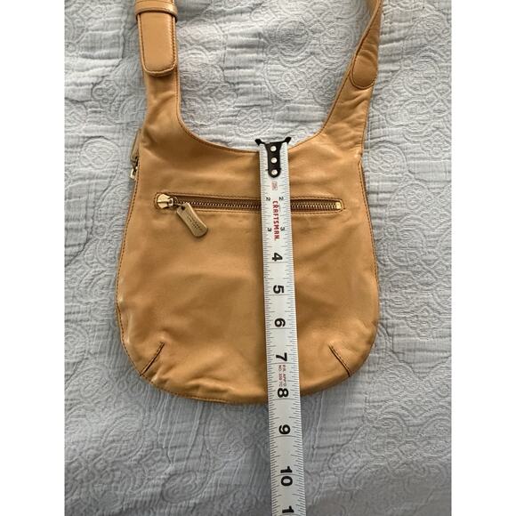 Vintage Donna Karan Purse Handbag Leather Butterscotch Tan Zipper Slim 90s Y2K - Picture 4 of 8